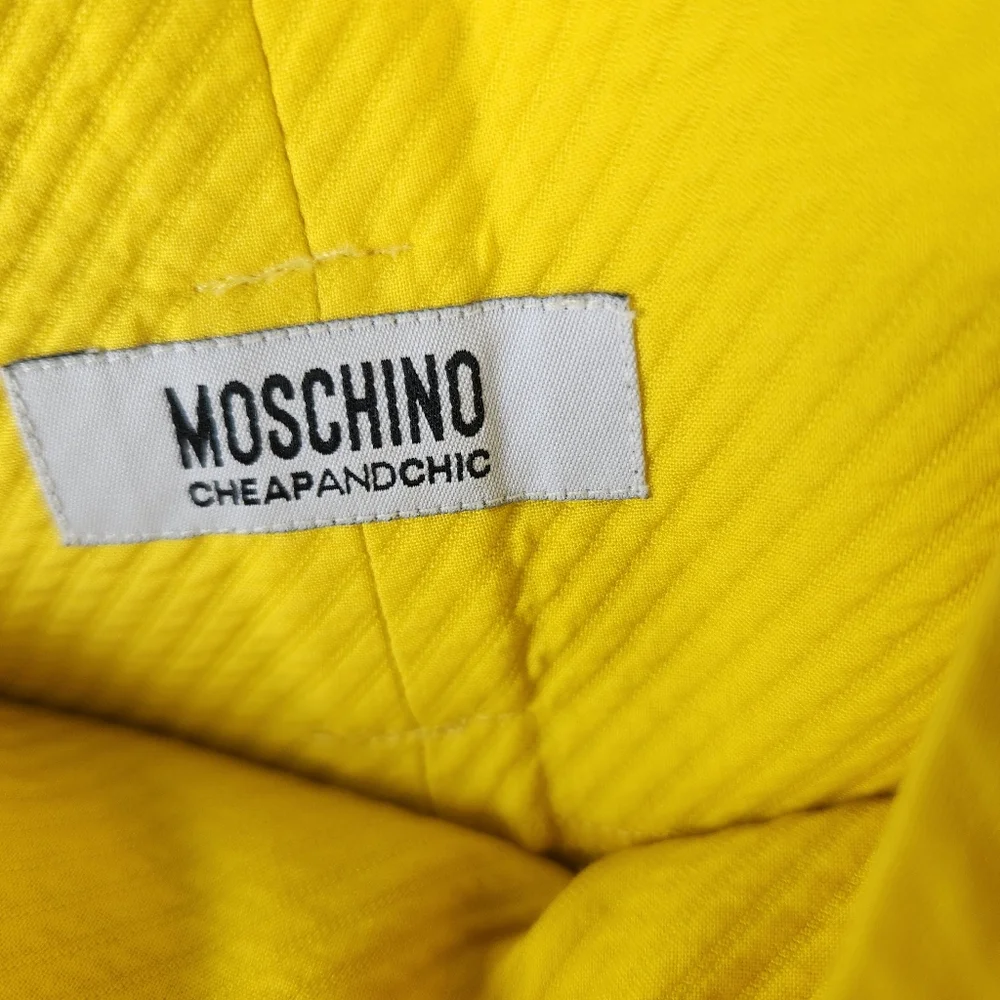 Vintage 90s Moschino Yellow Textured A Line Belted Skirt Leather Trim - Picture 5 of 7